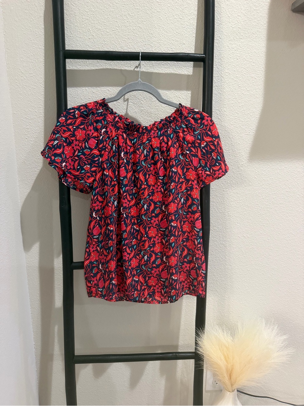 Ann Taylor Factory Red Floral Off-Shoulder Blouse